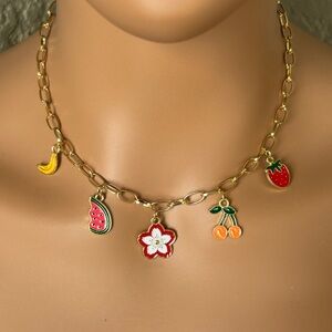 Trending Gold Charm Necklace With Fruit Accents